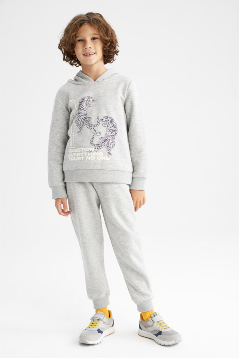 أولادي ميلانج رمادي طقم ولادي بقصة عادية بأكمام طويلة - قطعتين