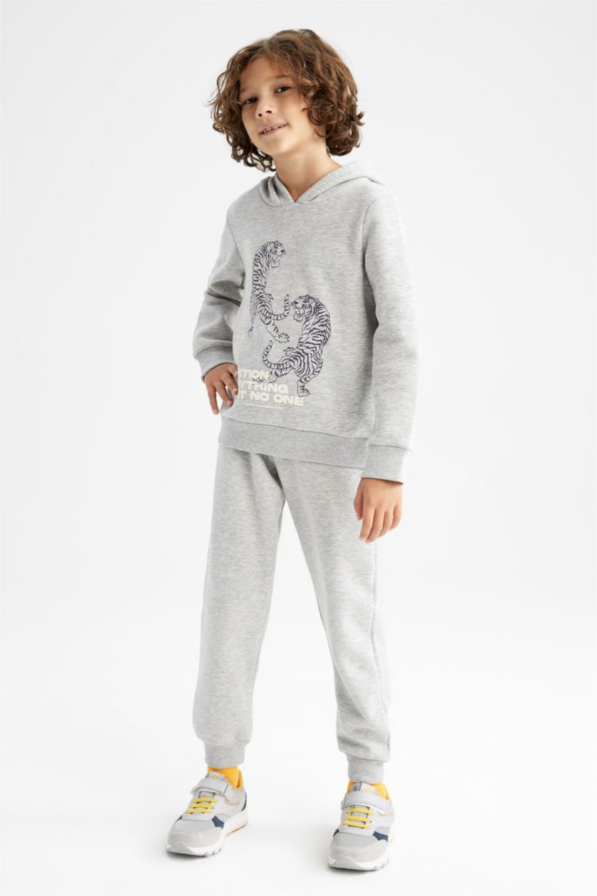 أولادي ميلانج رمادي طقم ولادي بقصة عادية بأكمام طويلة - قطعتين