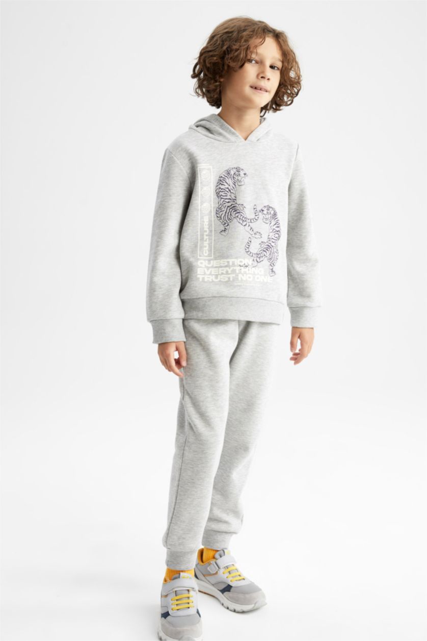 أولادي ميلانج رمادي طقم ولادي بقصة عادية بأكمام طويلة - قطعتين