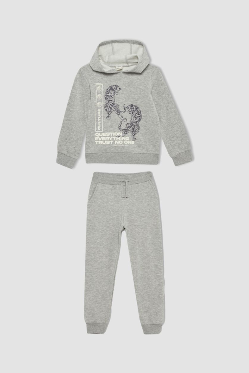 أولادي ميلانج رمادي طقم ولادي بقصة عادية بأكمام طويلة - قطعتين