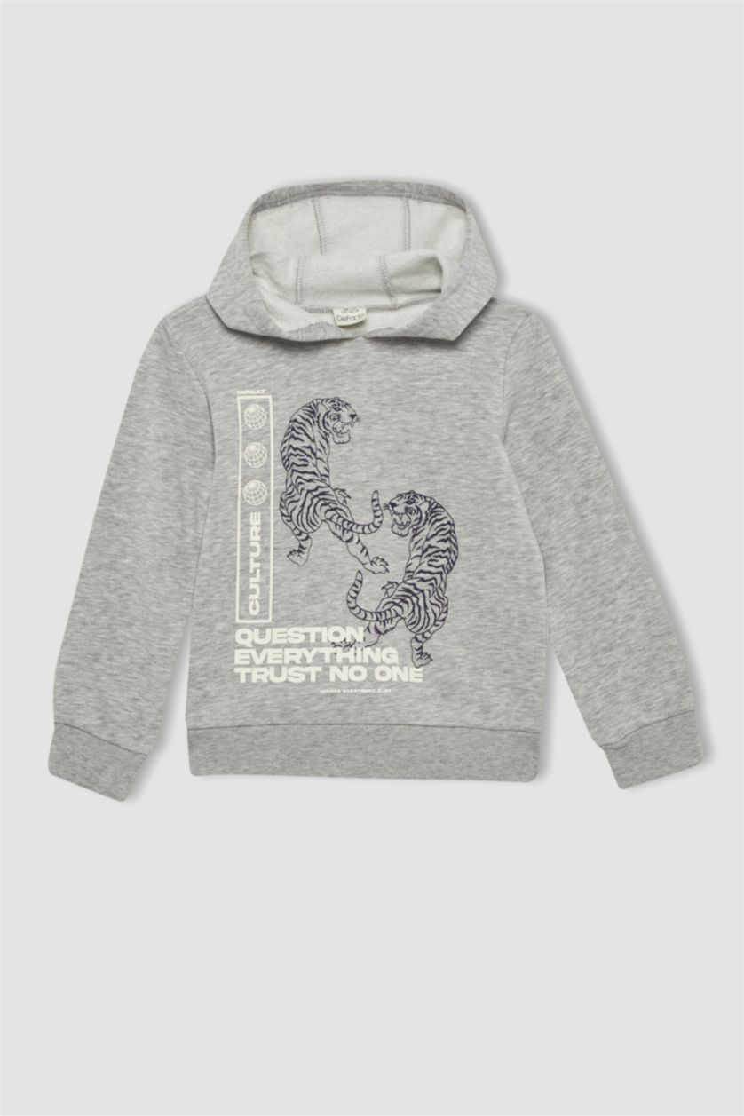 أولادي ميلانج رمادي طقم ولادي بقصة عادية بأكمام طويلة - قطعتين