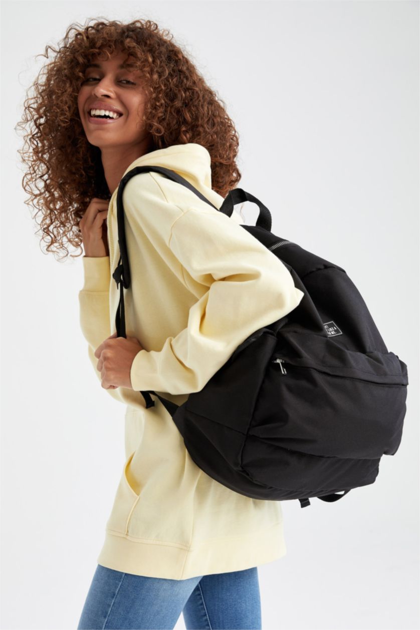 Kadın Siyah Unisex Kendini Onaran Su Geçirmez Baskılı Büyük Okul Sırt Çantası