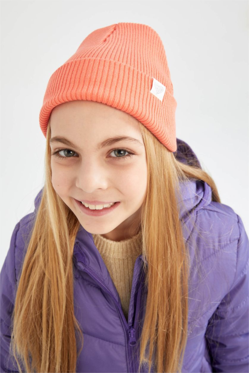 FILLES Orange Clair Bonnet d'hiver Basique Fille