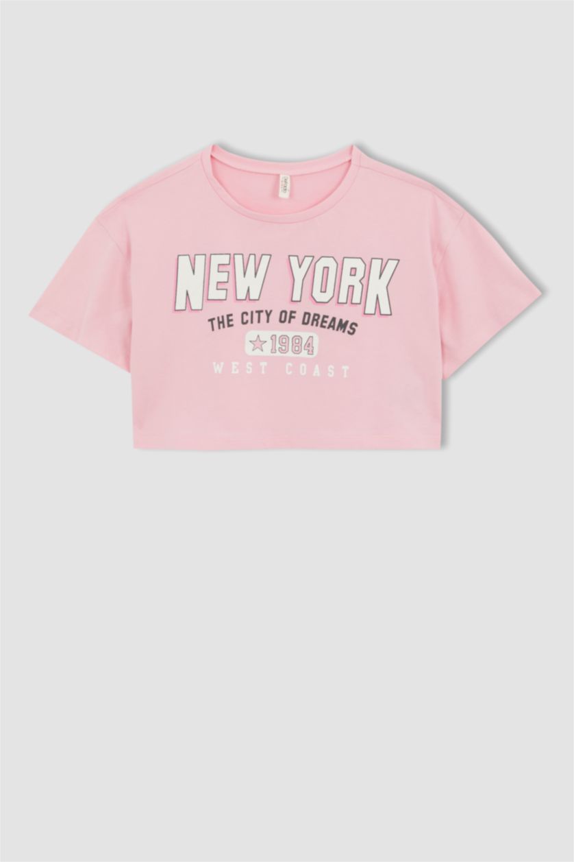 GIRLS & TEENS Grey Girls Defacto Fit Letter Printed Short Sleeve 2-Pack Crop T-Shirt