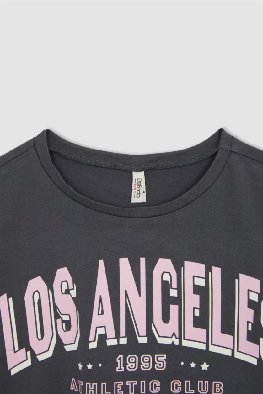 GIRLS & TEENS Grey Girls Defacto Fit Letter Printed Short Sleeve 2-Pack Crop T-Shirt