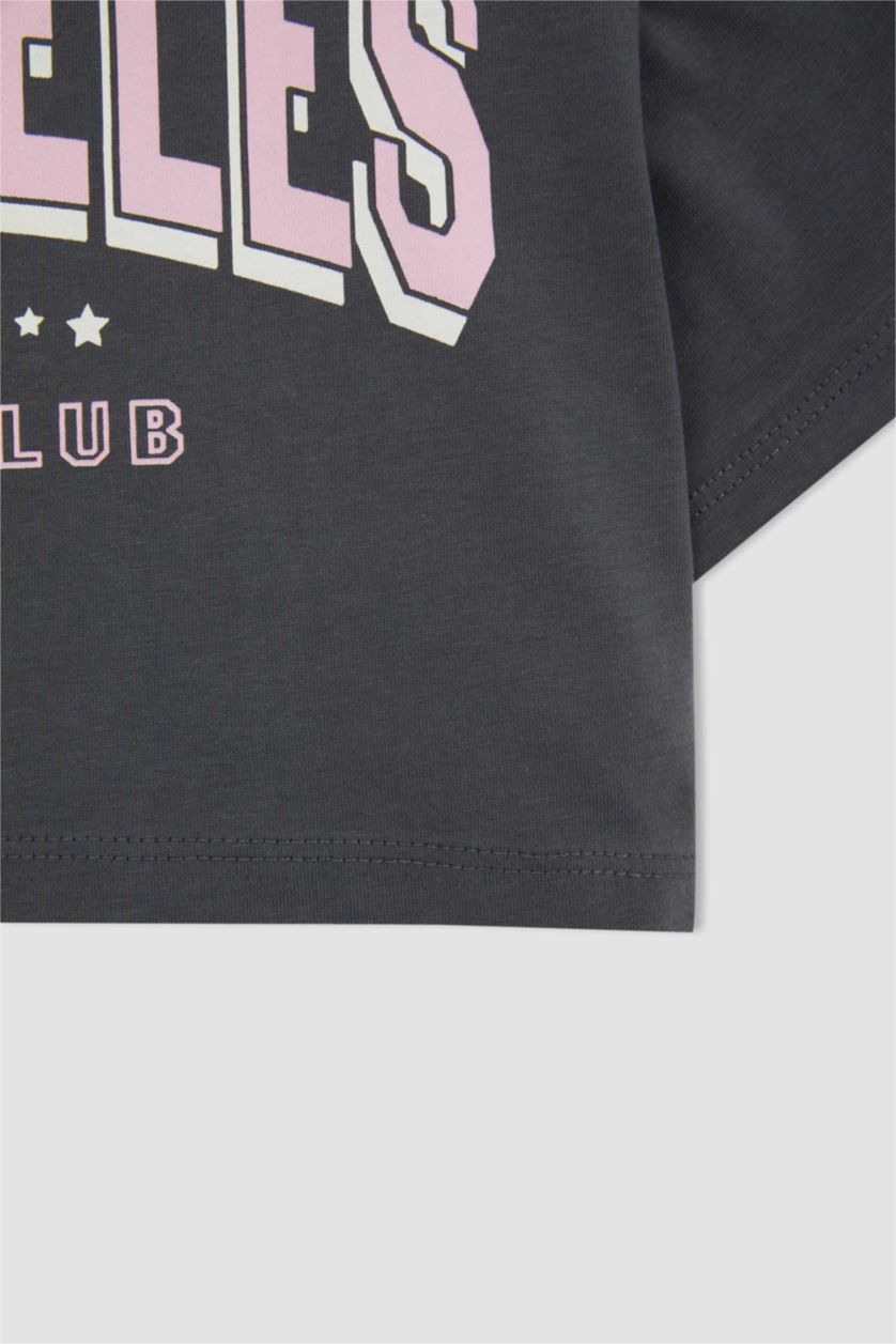 GIRLS & TEENS Grey Girls Defacto Fit Letter Printed Short Sleeve 2-Pack Crop T-Shirt