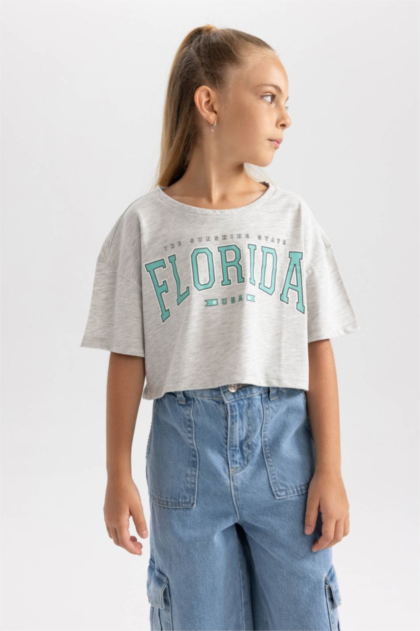 GIRLS & TEENS Mint Girl DeFactoFit Printed Short Sleeve 2 Piece Crop T-Shirt