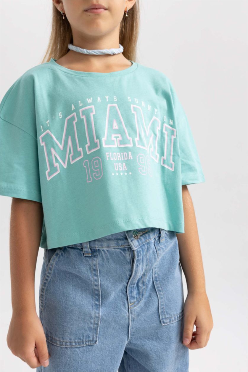 GIRLS & TEENS Mint Girl DeFactoFit Printed Short Sleeve 2 Piece Crop T-Shirt