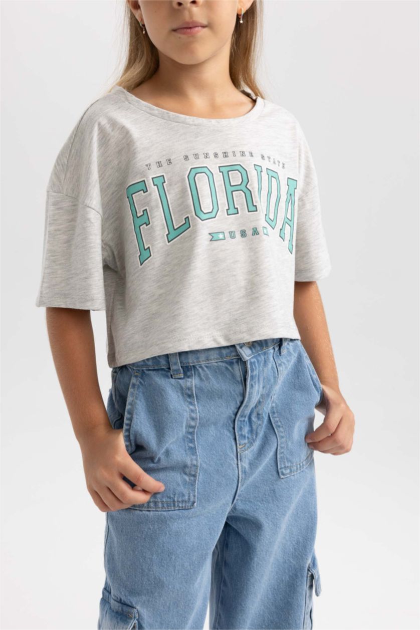 GIRLS & TEENS Mint Girl DeFactoFit Printed Short Sleeve 2 Piece Crop T-Shirt