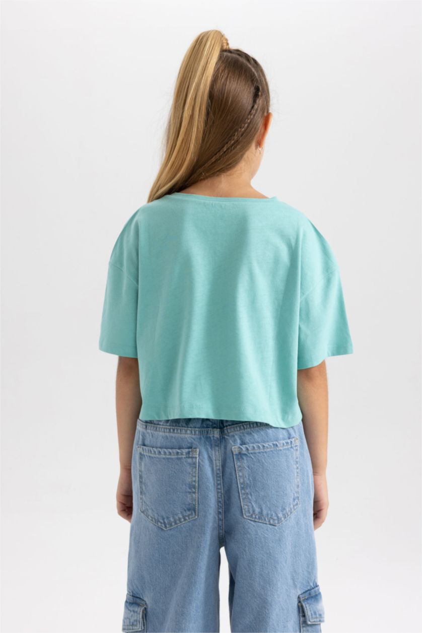 GIRLS & TEENS Mint Girl DeFactoFit Printed Short Sleeve 2 Piece Crop T-Shirt