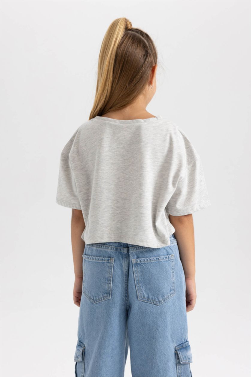 GIRLS & TEENS Mint Girl DeFactoFit Printed Short Sleeve 2 Piece Crop T-Shirt