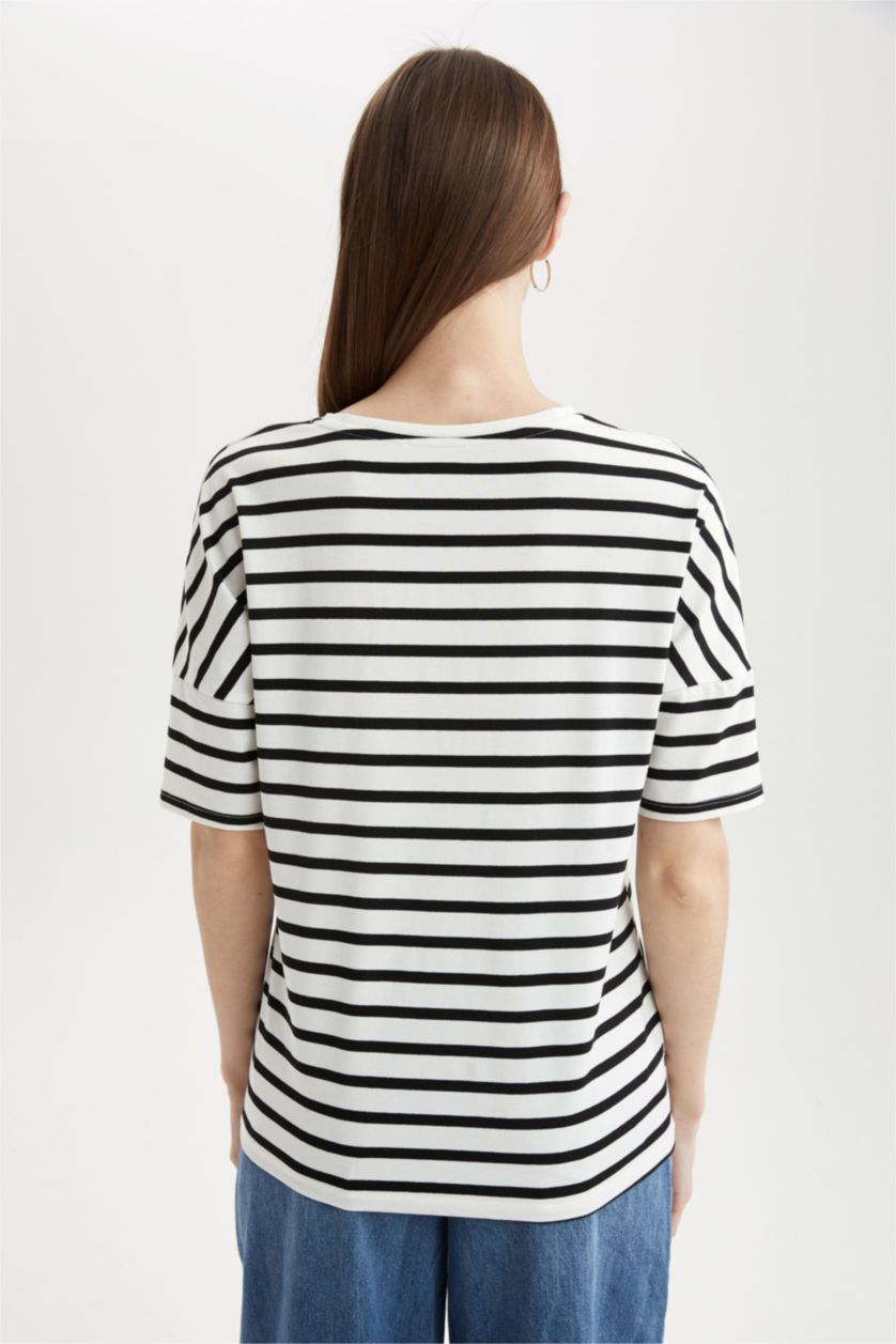 FEMME Noir Haut de maternité rayé à col en V et manches courtes