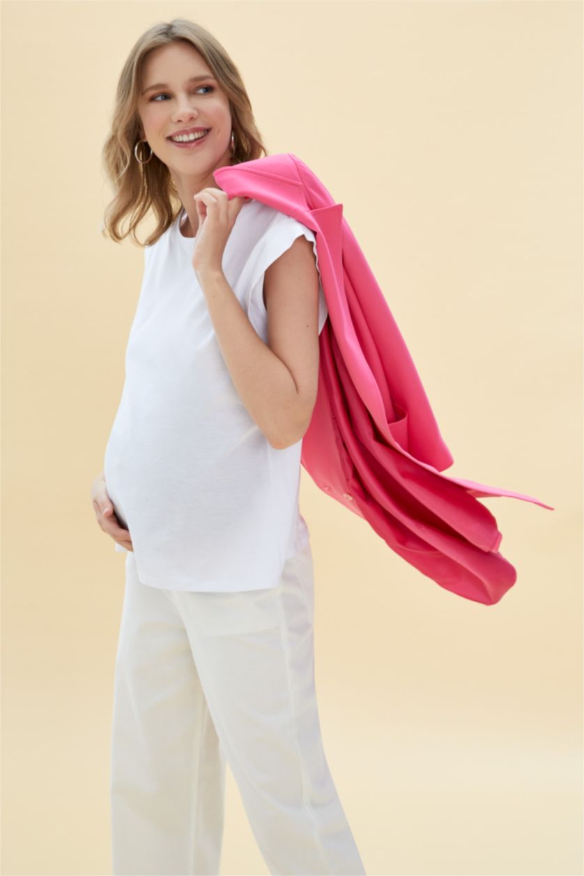 WOMAN White Pregnant Regular Fit Crew Neck Sleeveless T-Shirt