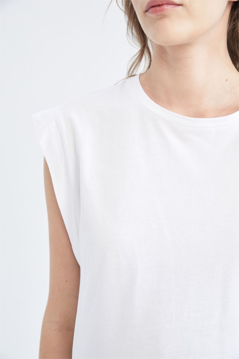 WOMAN White Pregnant Regular Fit Crew Neck Sleeveless T-Shirt