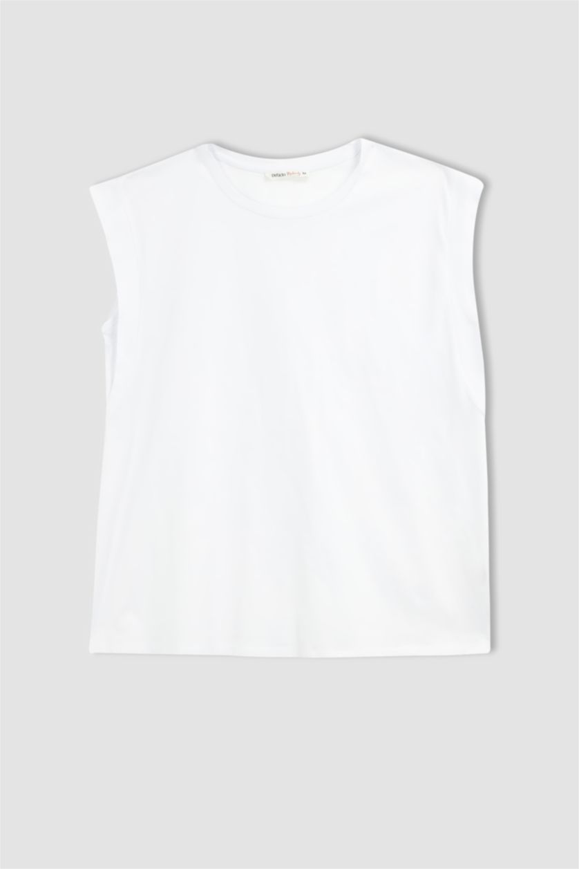 WOMAN White Pregnant Regular Fit Crew Neck Sleeveless T-Shirt