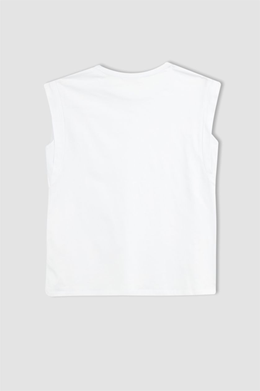 WOMAN White Pregnant Regular Fit Crew Neck Sleeveless T-Shirt