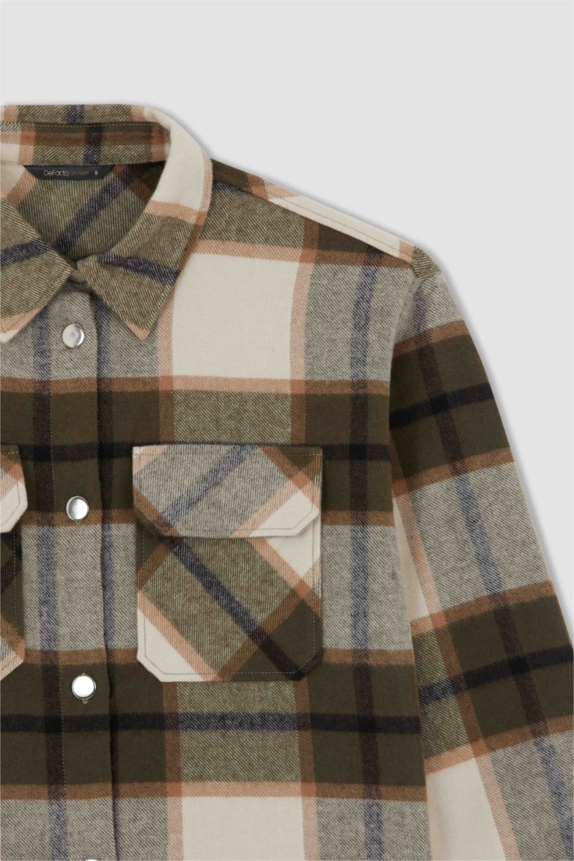 FEMME Kaki Tunique À Manches Longues Flanelle Col De Chemise