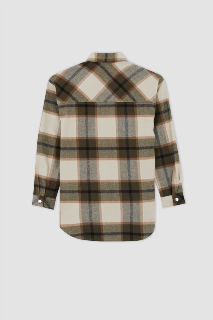 FEMME Kaki Tunique À Manches Longues Flanelle Col De Chemise