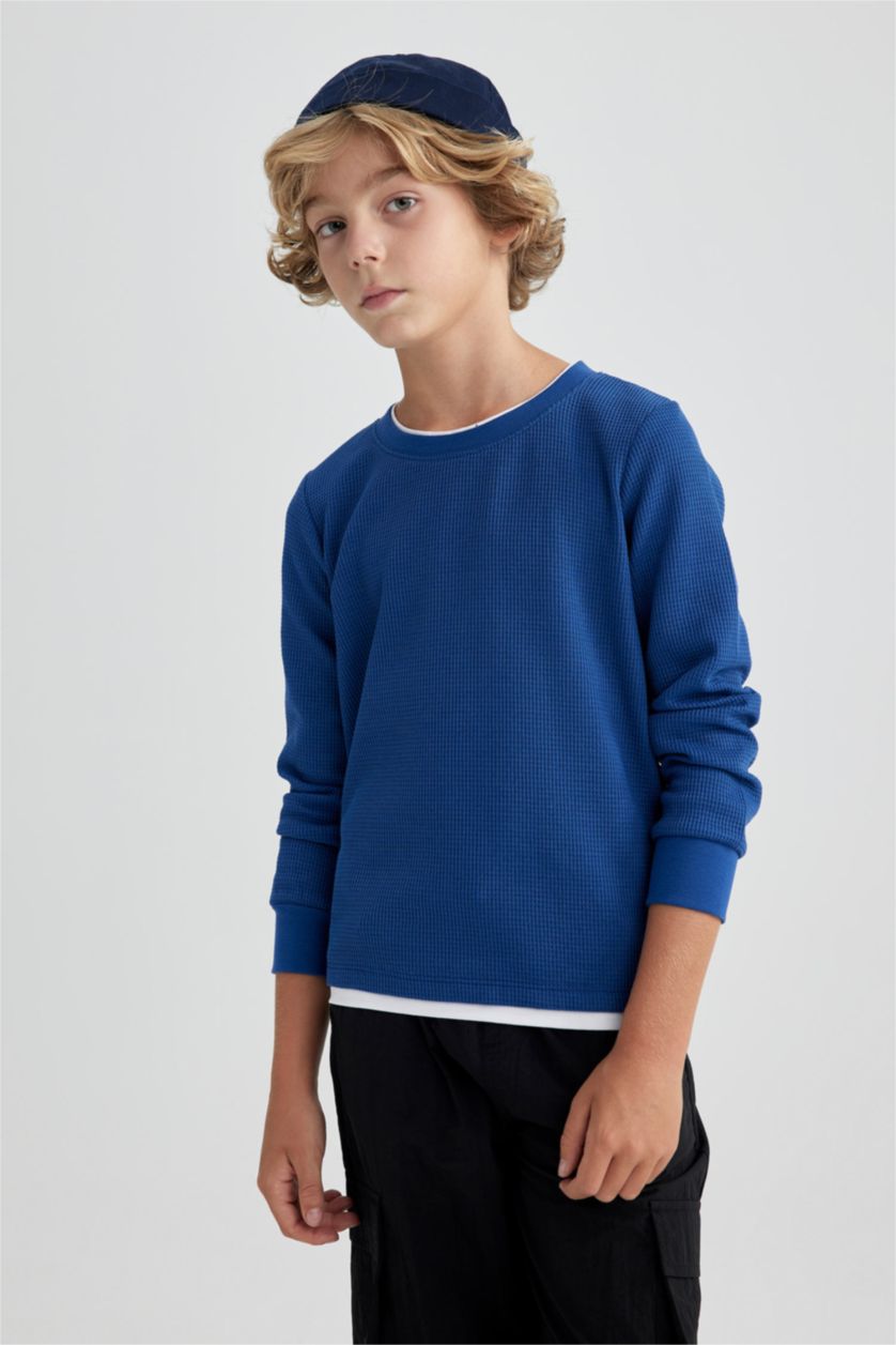 Мальчики и подростки Голубрй Футболка стандартного кроя с длииным рукавом для мальчиков