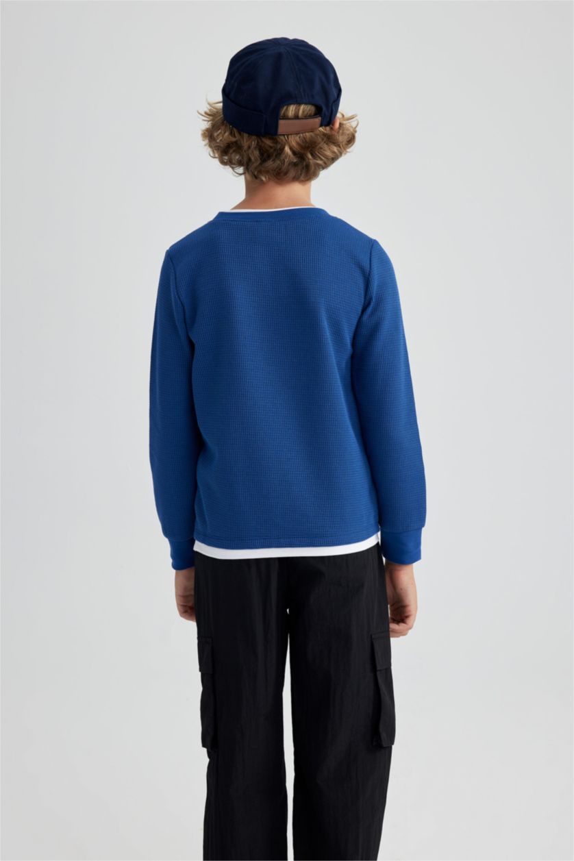 Мальчики и подростки Голубрй Футболка стандартного кроя с длииным рукавом для мальчиков