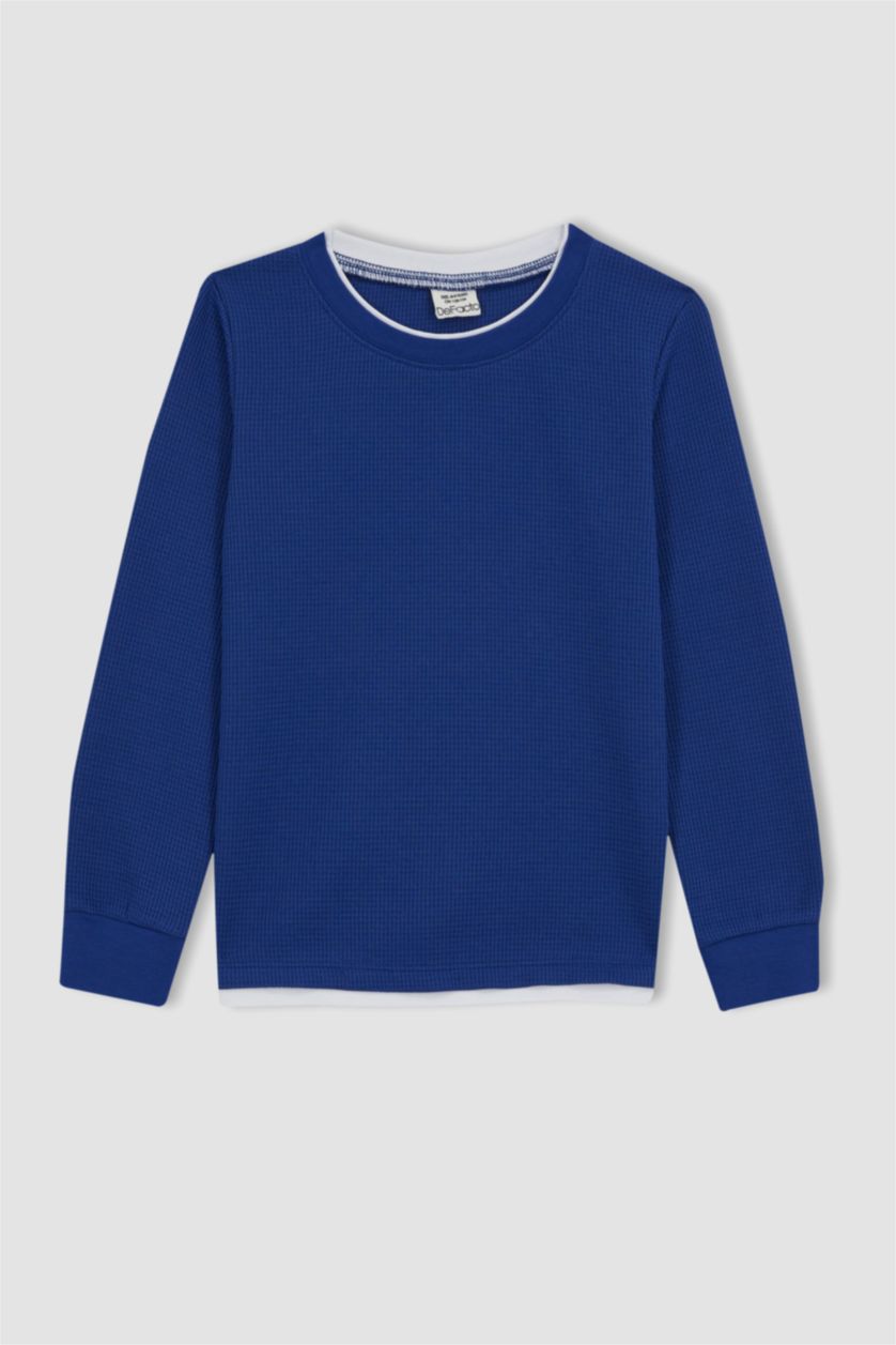 Мальчики и подростки Голубрй Футболка стандартного кроя с длииным рукавом для мальчиков