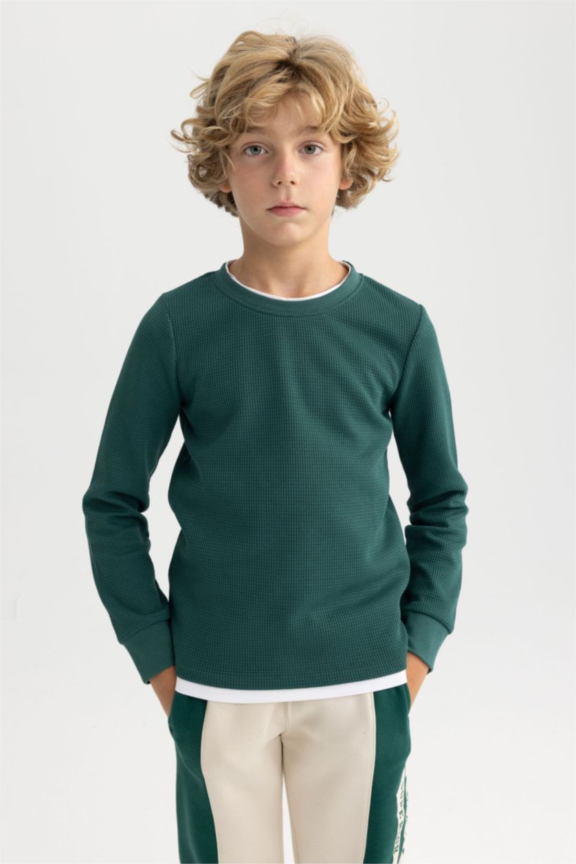 GARÇONS Vert Foncé T-Shirt Coupe Régulière à Manches Longues Col Rond Pour Garçon