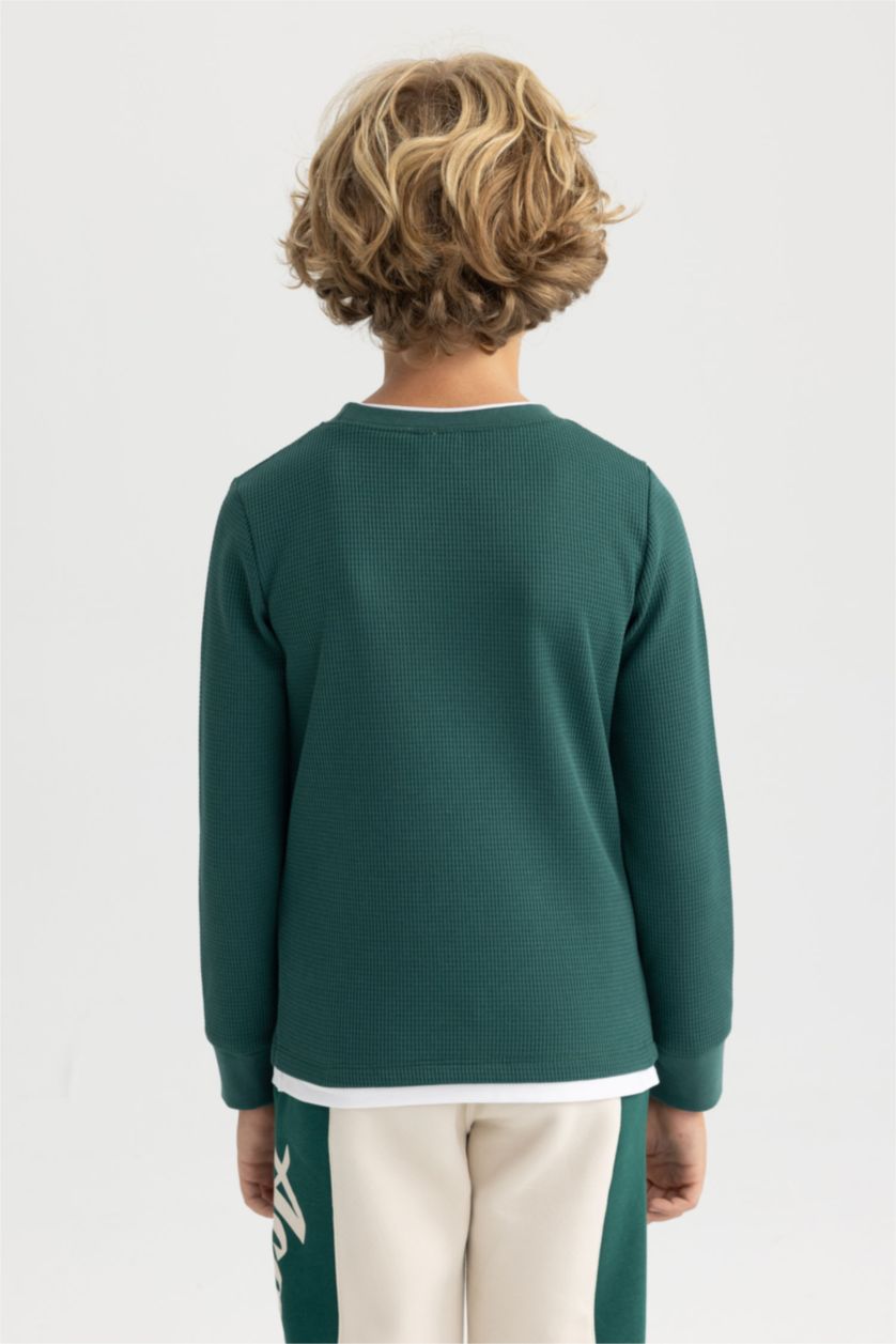 GARÇONS Vert Foncé T-Shirt Coupe Régulière à Manches Longues Col Rond Pour Garçon