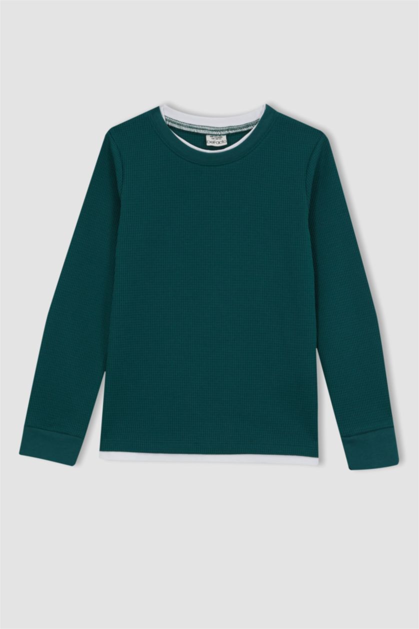 GARÇONS Vert Foncé T-Shirt Coupe Régulière à Manches Longues Col Rond Pour Garçon