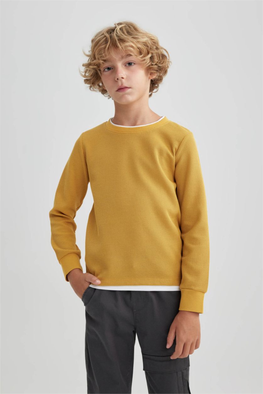 BOYS & TEENS Yellow تيشيرت كم طويل وافل قصة عادية