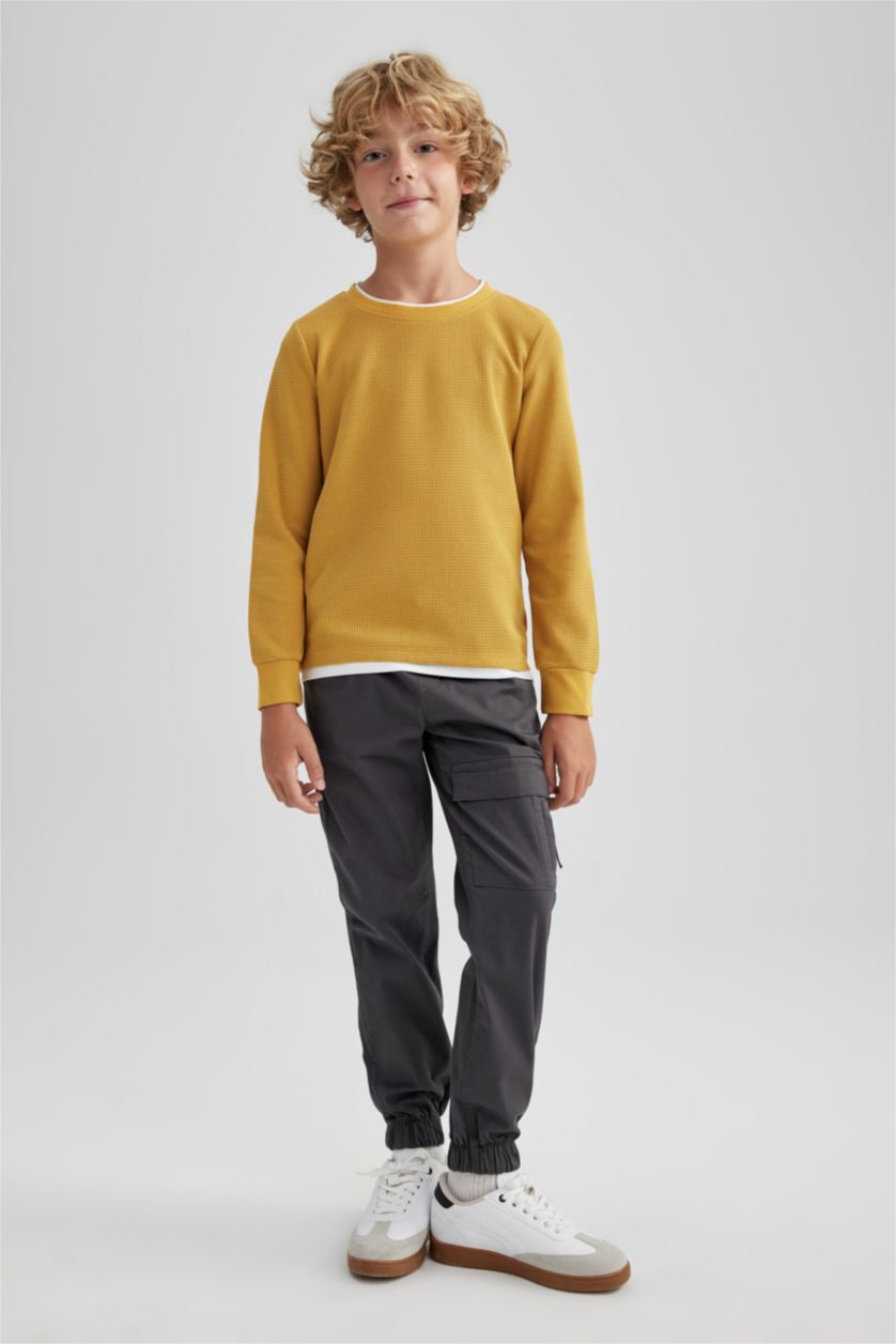 BOYS & TEENS Yellow تيشيرت كم طويل وافل قصة عادية