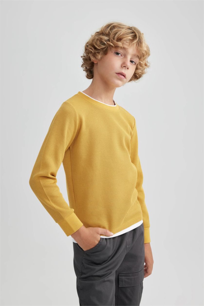 BOYS & TEENS Yellow تيشيرت كم طويل وافل قصة عادية