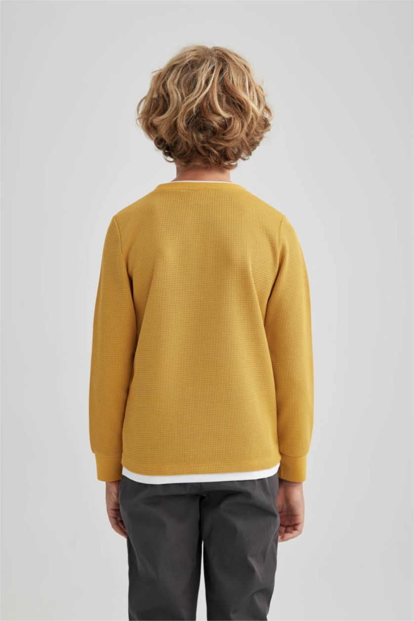 BOYS & TEENS Yellow تيشيرت كم طويل وافل قصة عادية