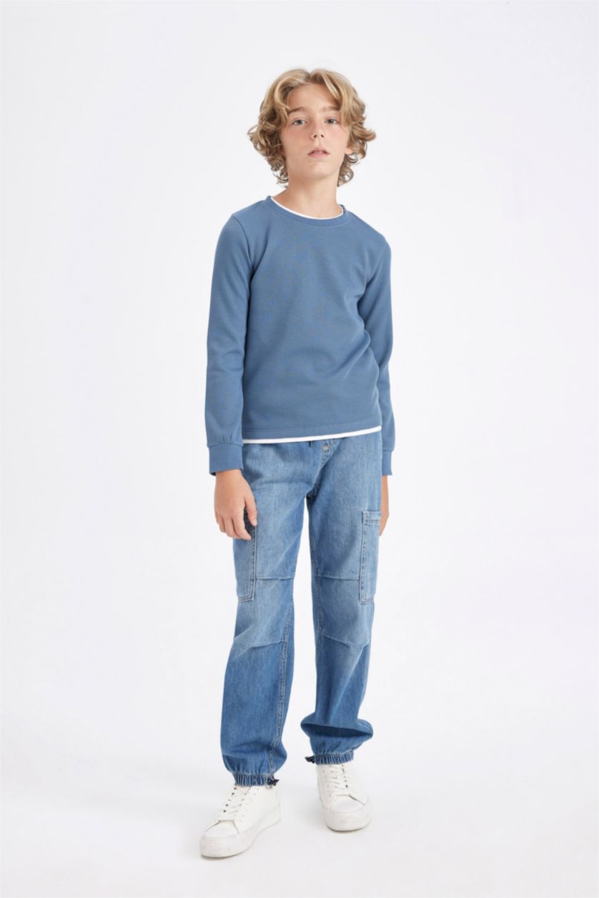 GARÇONS Bleu T-shirt basique à manches longues et col rond pour Garçon