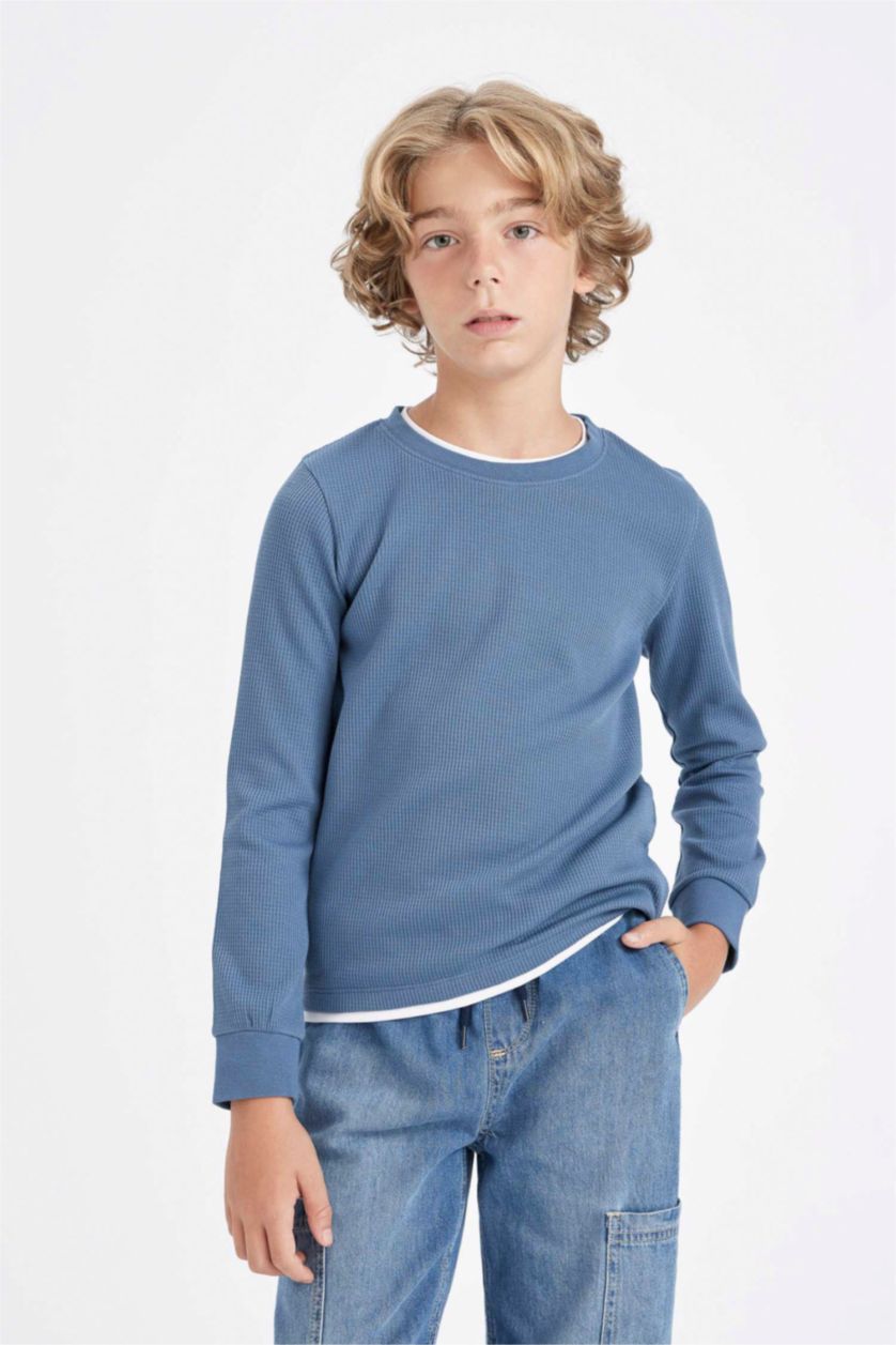 GARÇONS Bleu T-shirt basique à manches longues et col rond pour Garçon