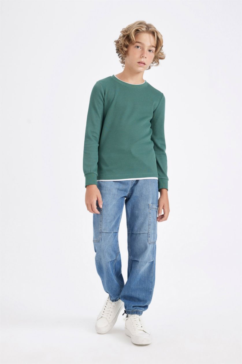 GARÇONS Vert T-shirt basique à manches longues et col rond pour Garçon