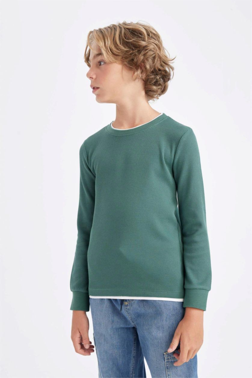 GARÇONS Vert T-shirt basique à manches longues et col rond pour Garçon