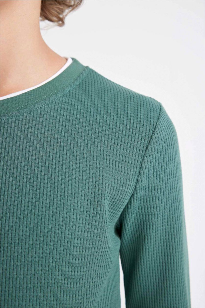 GARÇONS Vert T-shirt basique à manches longues et col rond pour Garçon