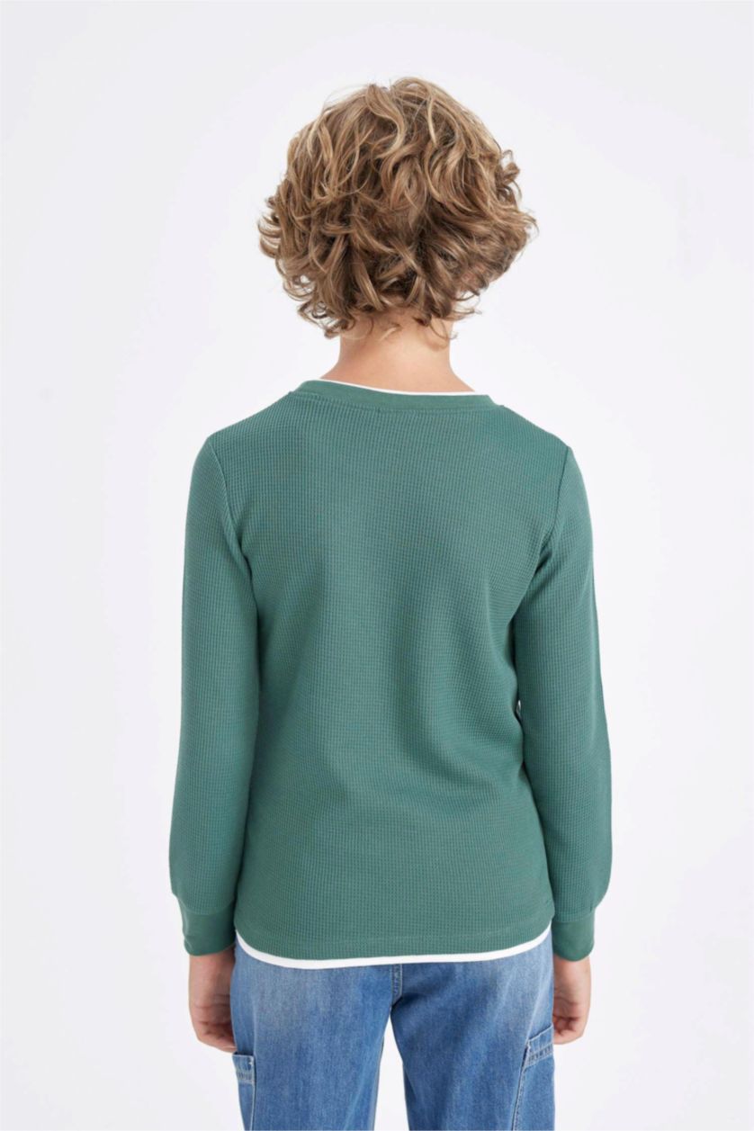 GARÇONS Vert T-shirt basique à manches longues et col rond pour Garçon