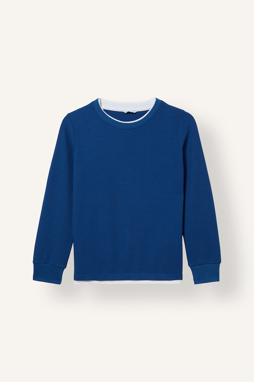 Young Boys - Teen Boys Dark Blue Boy Cotton Regular Fit Crew Neck Waffle T-Shirt