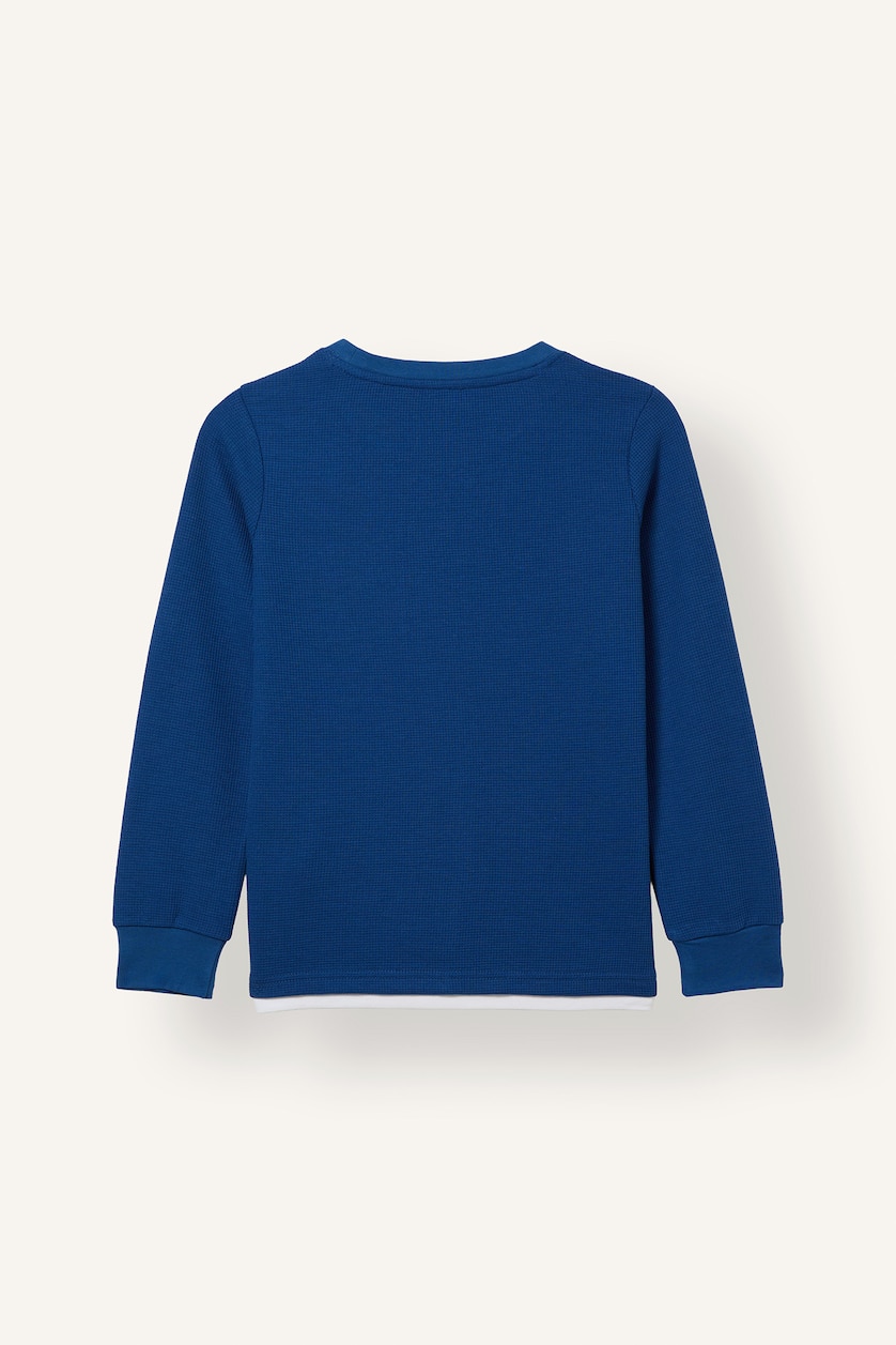 Young Boys - Teen Boys Dark Blue Boy Cotton Regular Fit Crew Neck Waffle T-Shirt