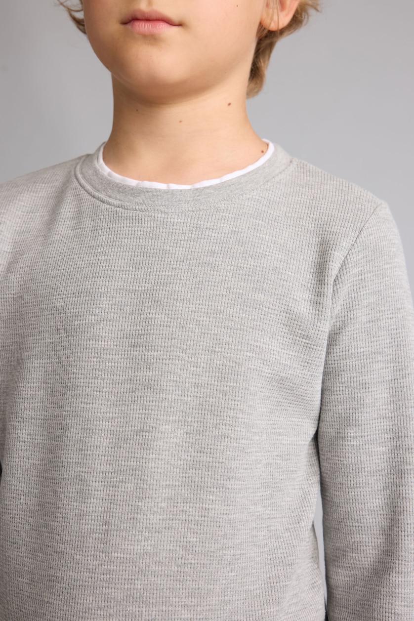 BOYS & TEENS Grey Melange Boy Regular Fit Crew Neck Long Sleeve T-Shirt