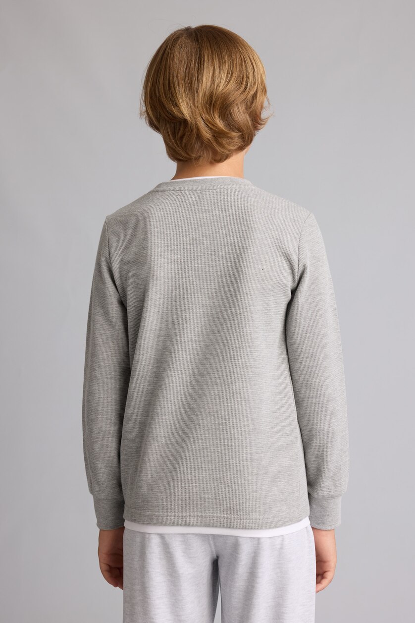 BOYS & TEENS Grey Melange Boy Regular Fit Crew Neck Long Sleeve T-Shirt