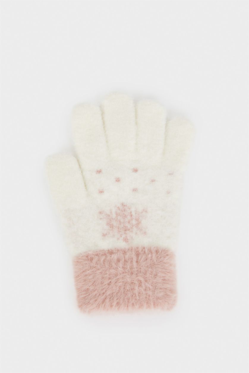 Kız Çocuk - Genç Kız Ekru Triko Eldiven Kız Çocuk