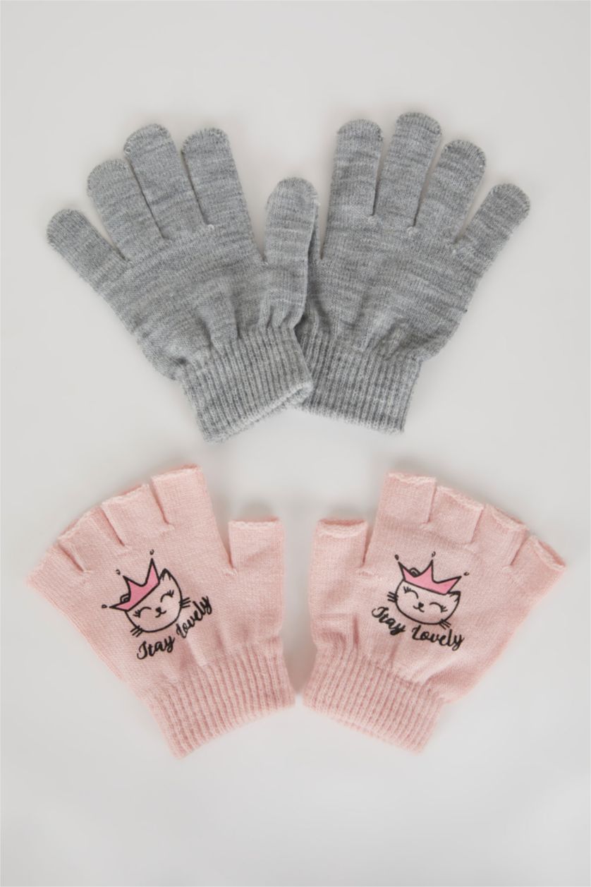 FILLES Gris Clair Gants Pour Fille - 2 Paires