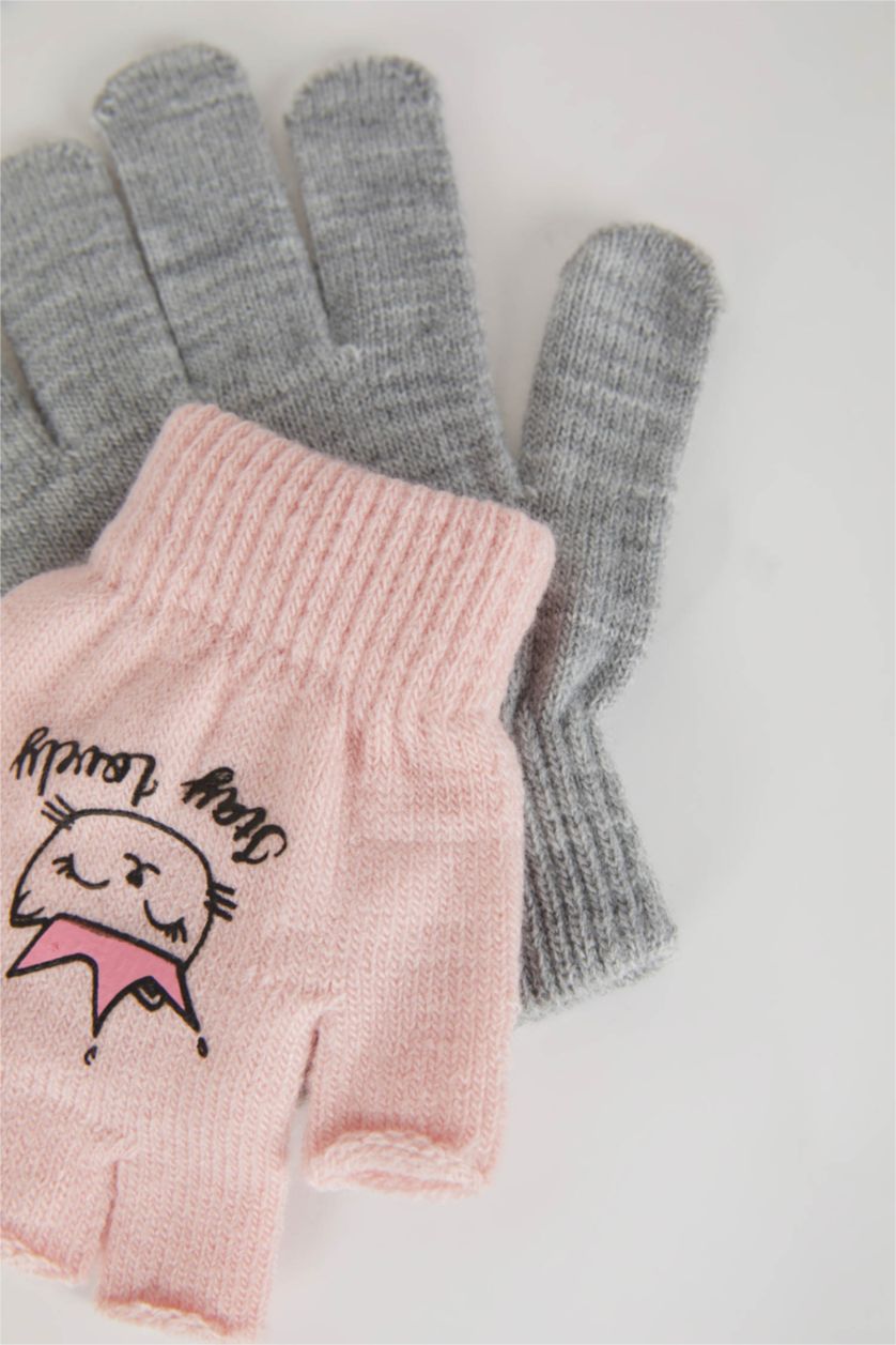 FILLES Gris Clair Gants Pour Fille - 2 Paires