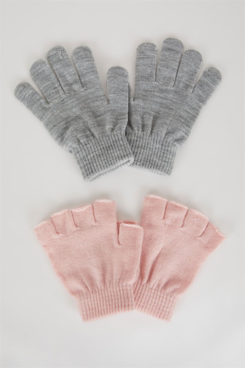 FILLES Gris Clair Gants Pour Fille - 2 Paires