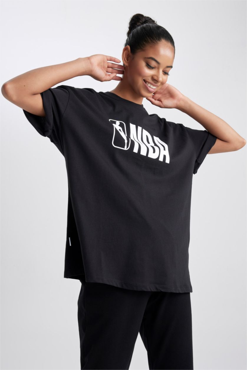 Kadın Siyah Oversıze Pamuklu Kısa Kollu Tişört