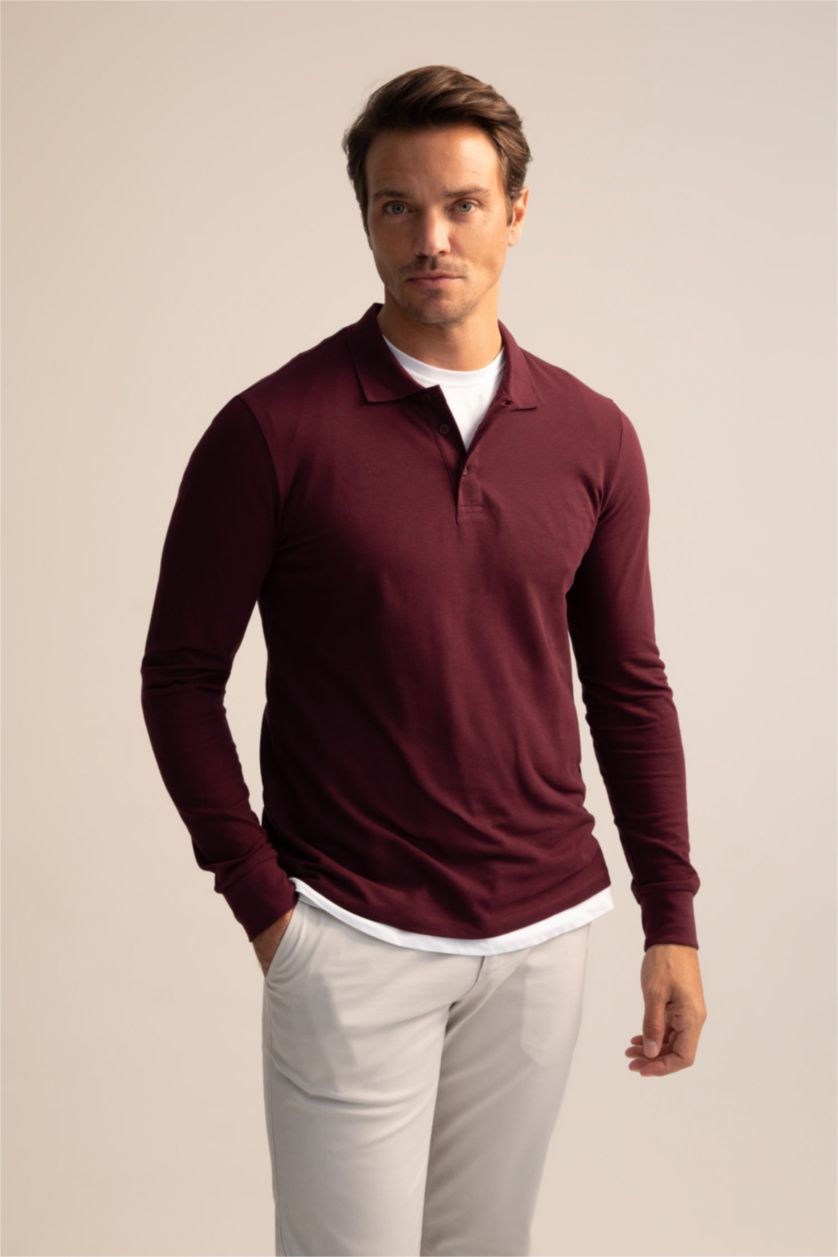 HOMME Bordeaux Polo Coupe slim raccourcie