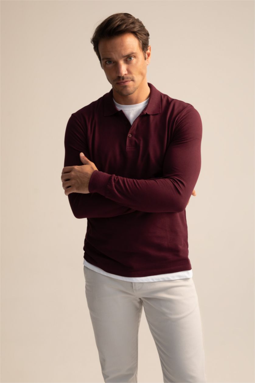 HOMME Bordeaux Polo Coupe slim raccourcie