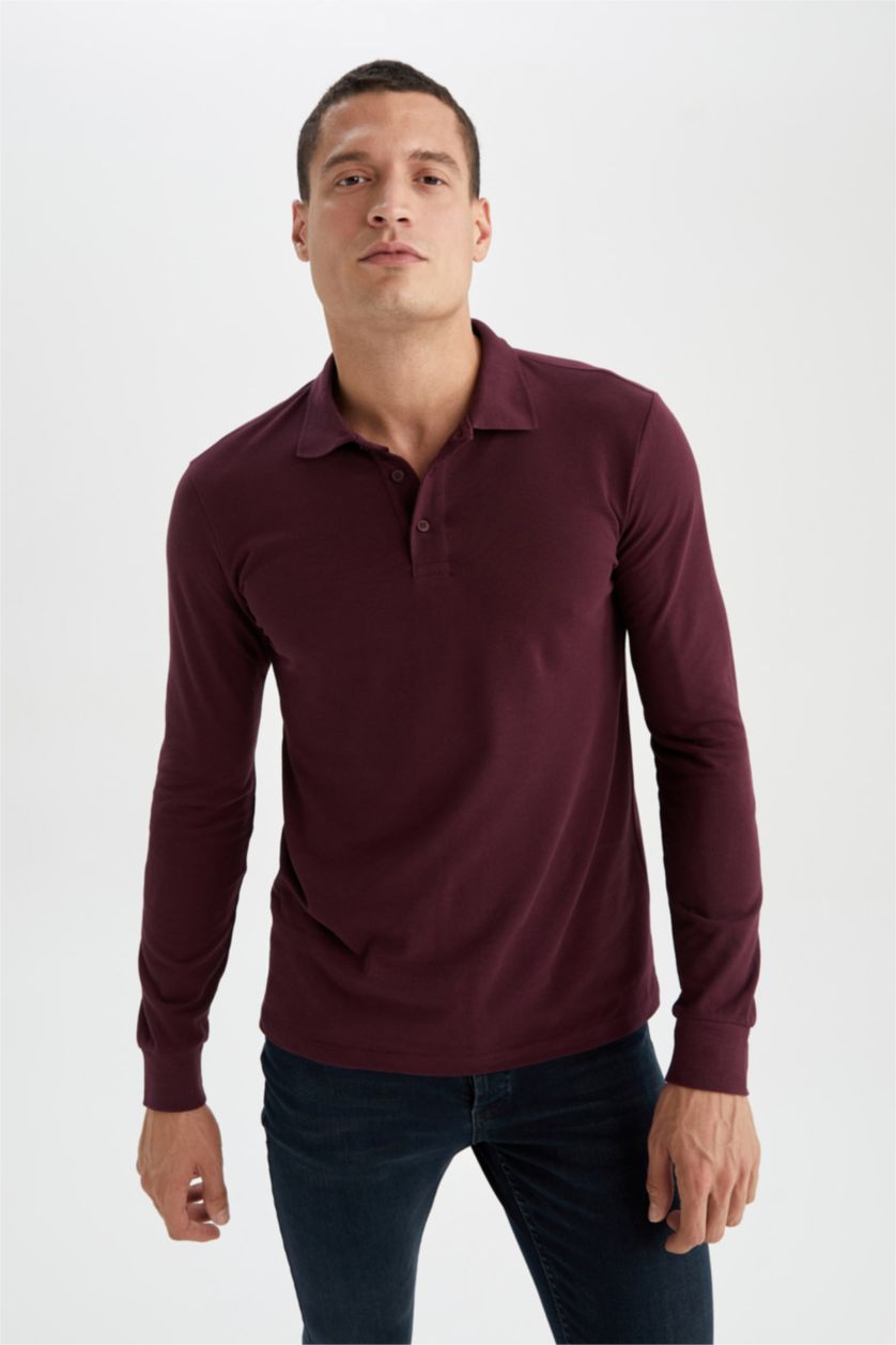 HOMME Bordeaux Polo Coupe slim raccourcie